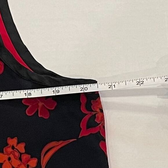 Vintage Koos of Course! Red & Black Floral Silk Tank Top/ Sleeveless Blouse, L - Picture 10 of 11